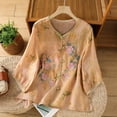 thumbnail image 2 of VNKIDY Womens V Neck Three Quarter Sleeve Floral Print Blouse With Embroidery Knot Button Closure Loose Fit Breathable For Casual Wear Cozy Top, 2 of 9