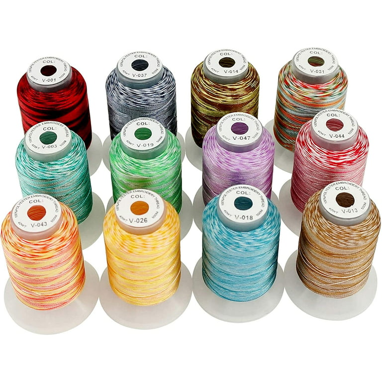 New brothread 12 Colors Variegated Polyester Embroidery Machine Thread Kit  500M (550Y) Each Spool for Brother Janome Babylock Singer Pfaff Bernina  Husqvaran Embroidery and Sewing Machines-Assortment2 