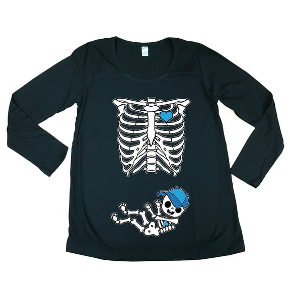 Long Sleeve Boy Cap Baby Skeleton Mother Future Mom Maternity DT T-Shirt Tee