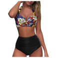 thumbnail image 1 of Womens Two Piece Swimsuits Women Vintage Swimsuit Two Piece Retro Halter Ruched High Waist Print Bikini Set, 1 of 6