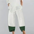 thumbnail image 2 of Pxkloy Wide Leg Pants Woman Linen High Waisted Pull On Casual Baggy Elastic Waist Palazzo Trousers Pants Resort Wear with Pockets White,L, 2 of 7