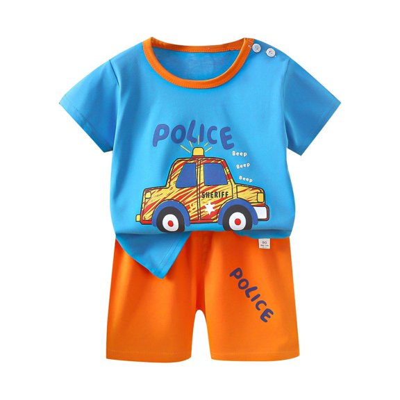 FAOWME Children Casual Fashion Short Sleeved Tops   Shorts Home Clothes Outfit Sets Two Piece Short Sleeved Suit (0 6 Years ) Relaxed Fit O-Neck Dailywear