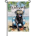 thumbnail image 1 of Bandera decorativa pequeña para jardín, diseño de perro labrador negro, ideal para la playa, el jardín, el césped y el exterior, ideal como regalo para amantes de los perros, con forma de anillo de, 1 of 6