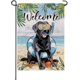 thumbnail image 1 of Bandera decorativa pequeña para jardín con diseño de perro labrador negro, ideal para la playa, el jardín, el césped y el exterior, ideal como regalo para amantes de los perros, con forma de anillo, 1 of 6