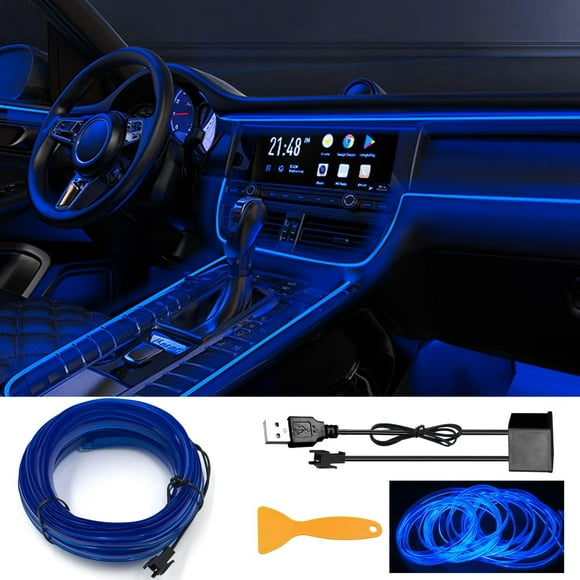 Bande Lumineuse Intérieure à DEL pour Voiture, Fil Néon USB, Kit de Lumières 5 M/16,5 Pi, Décorations pour Voiture, Lumières à DEL pour Intérieur de Voiture (Bleu)