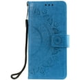 thumbnail image 6 of Case for Samsung Galaxy S22 5G, Premium Leather Flip Wallet Case with Card Slots Holder Kickstand Hand Strap Mandala Half Flower Design Embossed Shockproof Cover Case - Blue, 6 of 7