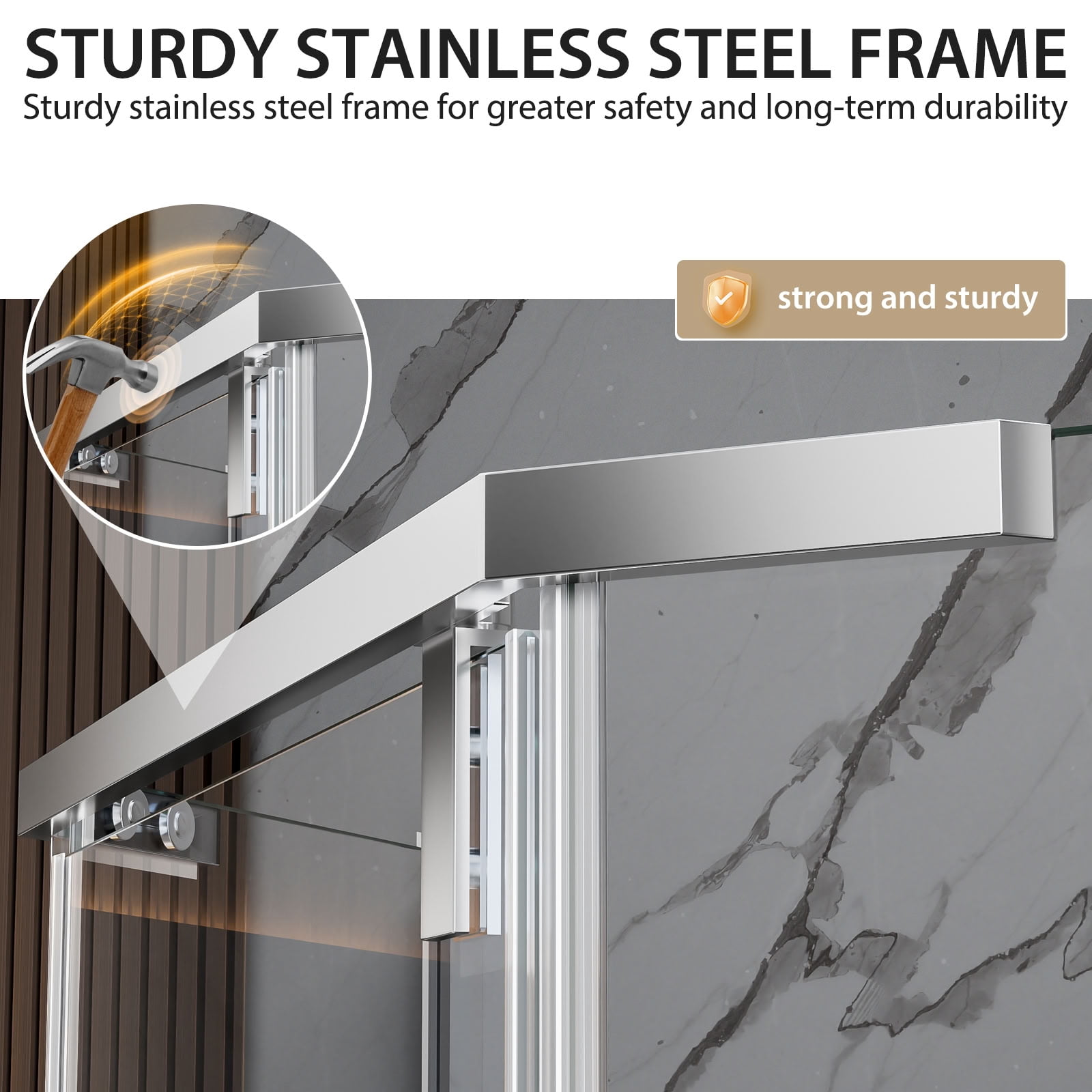 MAYEERTY Neo-Angle Shower Door, Chrome Stainless Steel Frame, 1/4" Tempered Glass with Explosion-Proof Film, Waterproof & Easy Installation