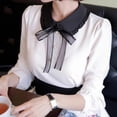 thumbnail image 3 of Cuello falso de gasa jinwen cuadrado alzado Lazo Blusa de encaje Negro, 3 of 8
