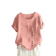 thumbnail image 1 of CHUANK Oversized Button Down Shirts Women Oversized T Shirts Workout Cotton Linen Western Shirts Short Sleeves Crew Neck Sexy Summer Tops for Plus Size Summer Spring Blouses Yellow Army G, 1 of 5