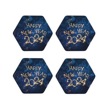 

Tideii Beautiful New Year 2024 for Leather Coasters 4 Pieces Anti-fouling and Anti-scalding Decorative Coasters Suitable for Restaurants Kitchens Coffee Shops-Hexagon