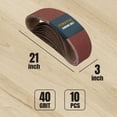 thumbnail image 3 of POWERTEC 10PK 3 x 21 Inch Sanding Belts, 40 Grit Aluminum Oxide Belt Sander Sanding Belt for Portable Belt Sander, Wood & Paint Sanding, Metal Polishing, 110460, 3 of 7