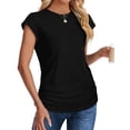 thumbnail image 3 of UVN Blusas de Mujer Verano Cuello Redondo Camisa de Vacaciones para Mujer Manga Corta Elegante Casual Tops Plisados, 3 of 9