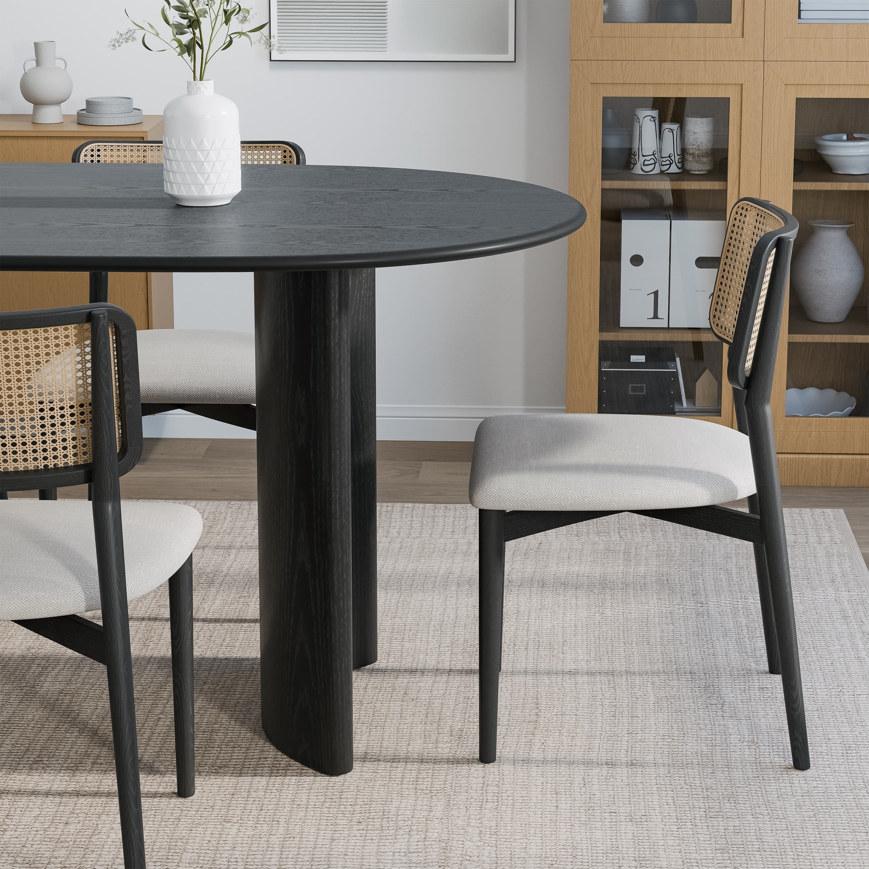 MAYEERTY Modern Black Oval Dining Table with Curved Rounded Legs - Sleek Elegant Kitchen Table for 6-8