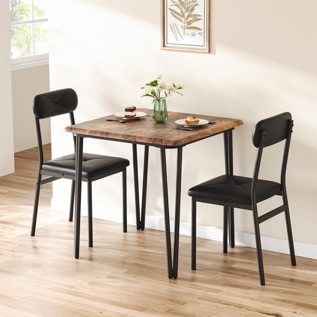 Mesa comedor cuadrada moderna 2 sillas tapizadas, patas metálicas, diseño compacto, color clásico, 80x80x75 cm, ideal apartamentos, desayunador, cocina o comedor, conjunto 1+2