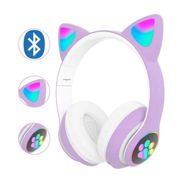 Auriculares inalámbricos Cat Ears Bluetooth 5.0 con micrófono, color morado