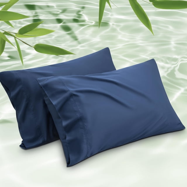 Juego de 2 fundas de almohada Bedsure, tamaño king, rayón y bambú, color azul marino