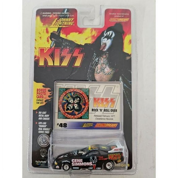 Johnny Lightning KISS Gene Simmons 1:64 Diecast Car w/ROCK 'N' ROLL OVER Album Photo Card #48