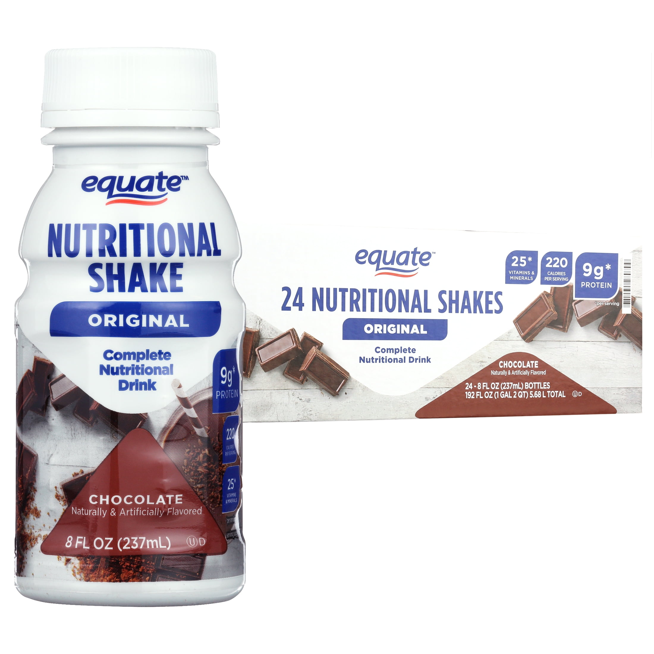 Equate Original Meal Replacement Nutritional Shakes, Chocolate, 8 fl oz, 24 Count