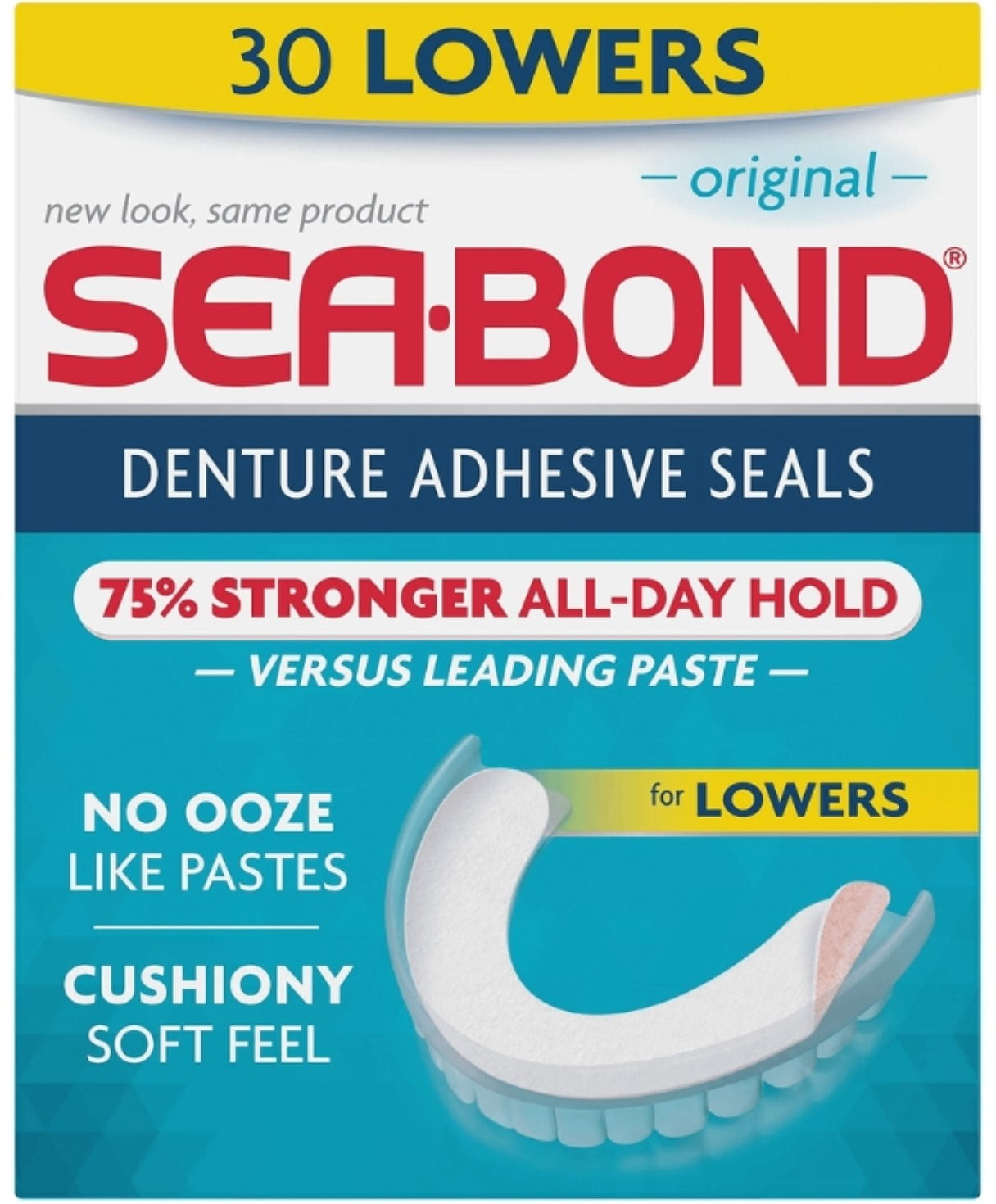 2 Pack SEABOND Denture Adhesive Seals Lowers Original, 30 Each