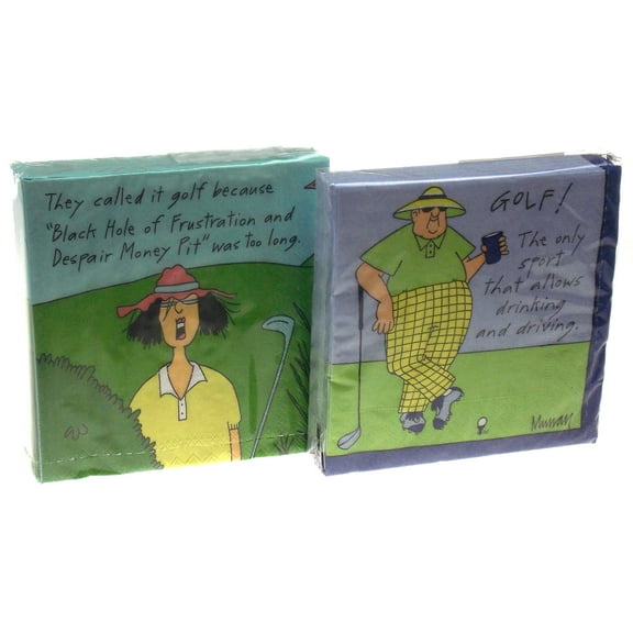 Golf Themed Beverage Cocktail Napkins Bundle (2 Designs) - 5x5 Inch Square - 2 Packages (40 Napkins Total)