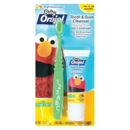 (2 pack) Orajel Baby Elmo Tooth and Gum Cleanser with Toothbrush, Apple Banana, 1.0 Oz