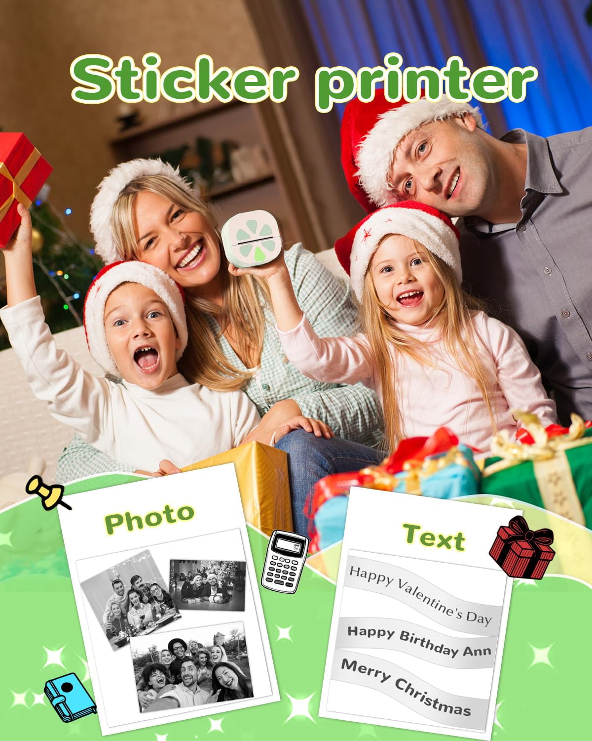 Sticker Printer, Print Pods Mini Printer, Bluetooth Thermal Sticker Maker Machine with 3 Rolls Paper, Print Pod Mini Printers for iPhone