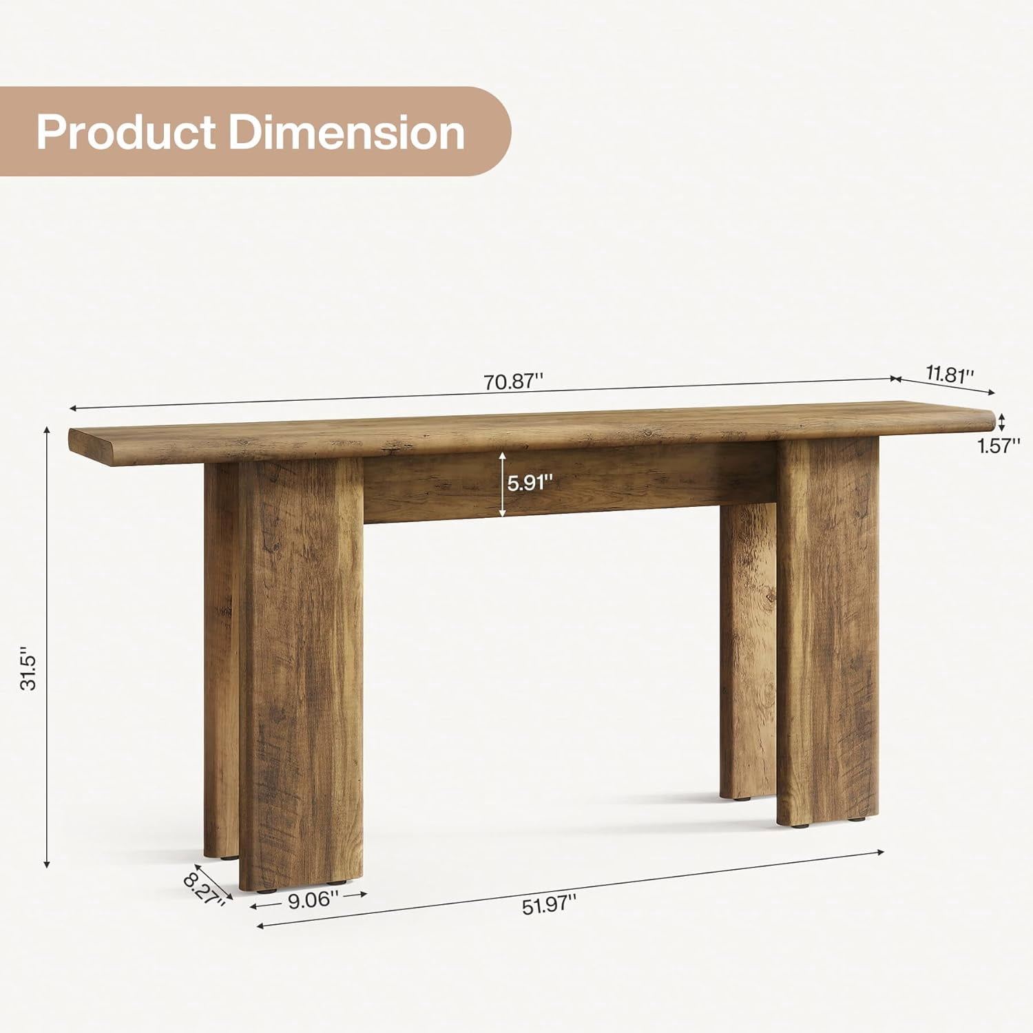 Finmind 70.87" Extra Long Console Table for Entryway, Mid-Century Modern Sofa Table Behind Couch for Entry, Entrance, Hallway, Living Room, Narrow Long, Brown