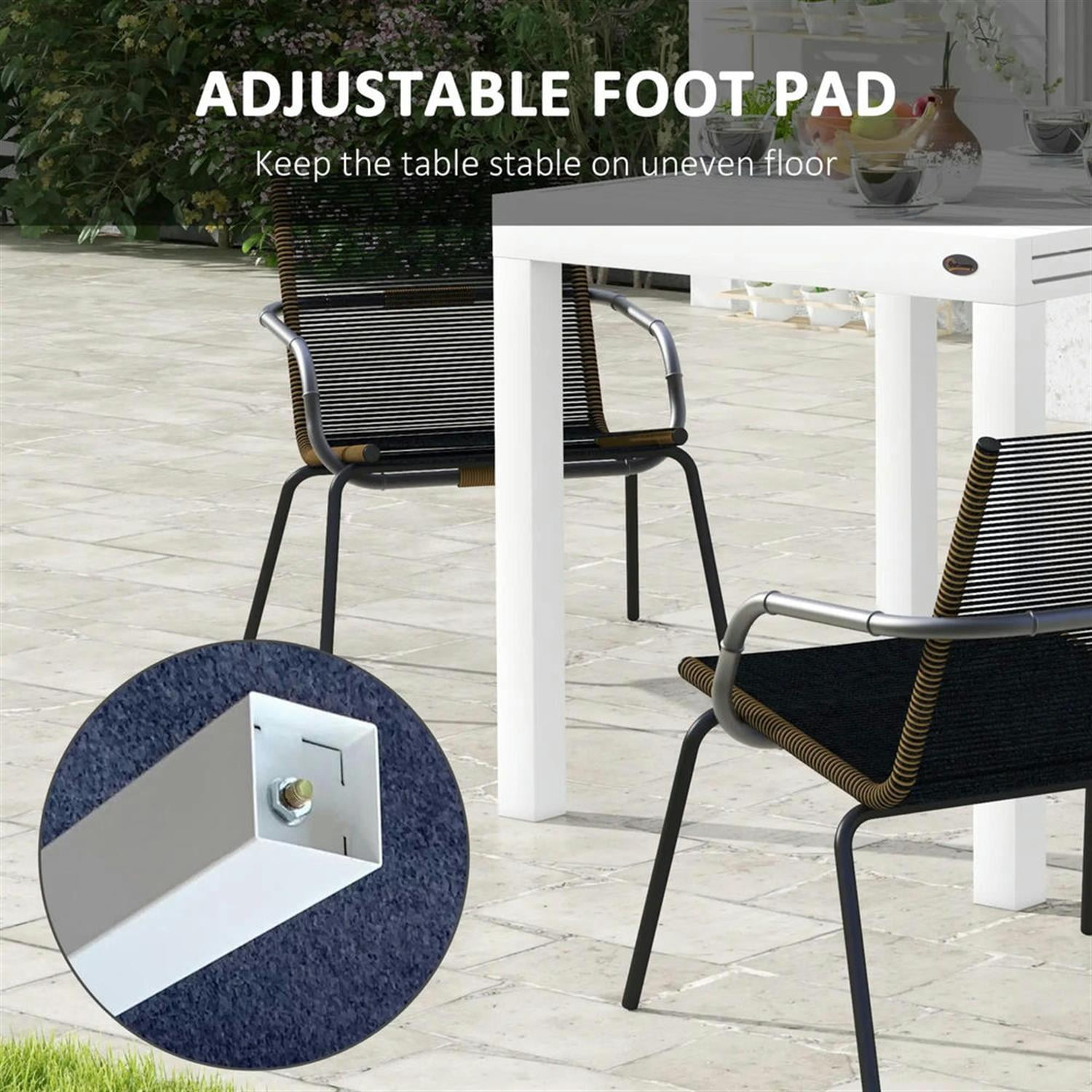 Demi Bonn 70" Expandable Outdoor Dining Table for 4-6 Guests, Aluminum Frame Patio Table for Garden, Lawn, Balcony, Terrace, White