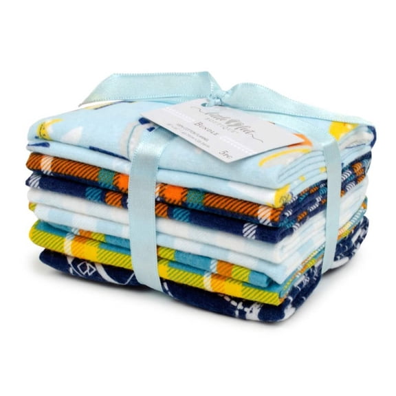 5 Flannel Fat Quarters Adventure Awaits Blue Gray Yellow 18" x 21" Precut Baby