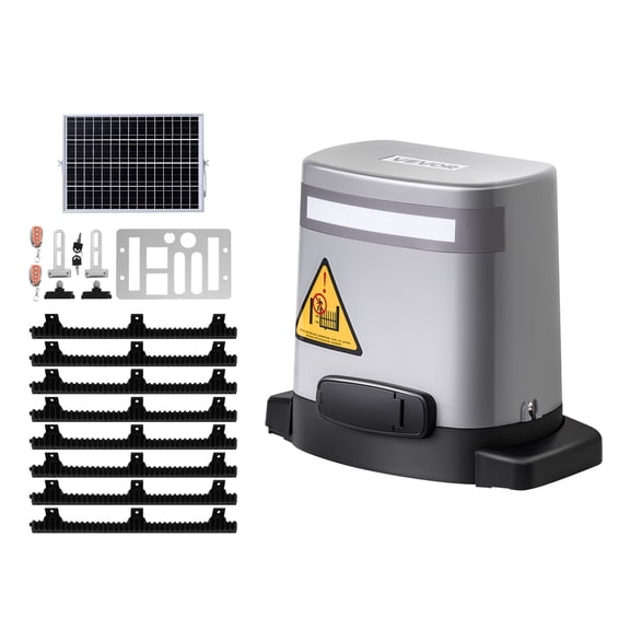 VEVOR Solar Sliding Gate Opener, 280W Electric Gate Opener for Doors up to 65.6ft 1799lbs,Gear Track Rolling Fence Door Motor with Infrared Sensor & 2 Remote Controls,Driveway Gates Opening System