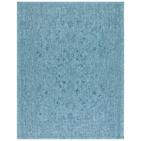 SAFAVIEH Courtyard Darin Botanical Indoor/Outdoor Area Rug, Aqua/Navy, 8' x 10'