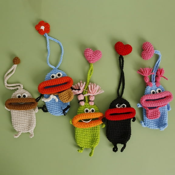 NIBOLOG Cartoon Key Case - Sausage Mouth Hand-Woven Knitting Anti-theft Handmade Crochet Key Fob Cage Protector
