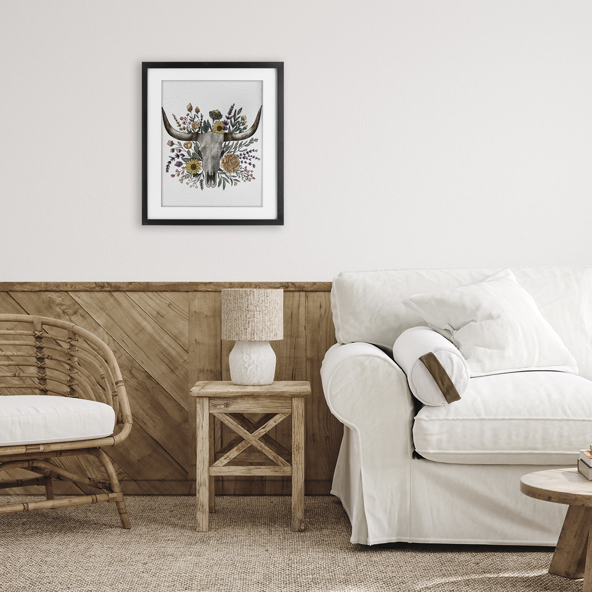 Stupell Industries Boho Wildflower Longhorn Black Framed Print Under Glass, design by Alisha Kiara Design