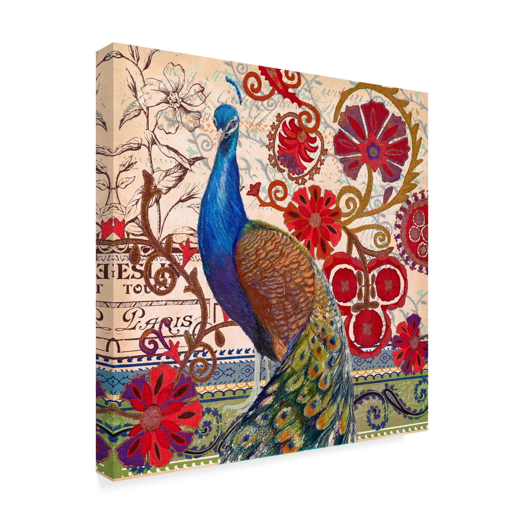 Trademark Fine Art 'Peacock Decor Red' Canvas Art by Art Licensing Studio