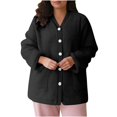 thumbnail image 5 of Women Fuzzy Fleece Jacket Sherpa V-neck Button Down Long Sleeve Winter Coat Plush Warm Sleepwear with Pockets, 5 of 8