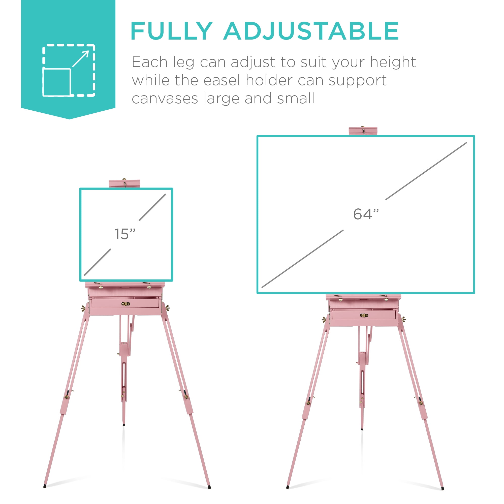 Best Choice Products Art Easel for Painting, Portable Adjustable Tripod with 32-Piece Art Set - Pink
