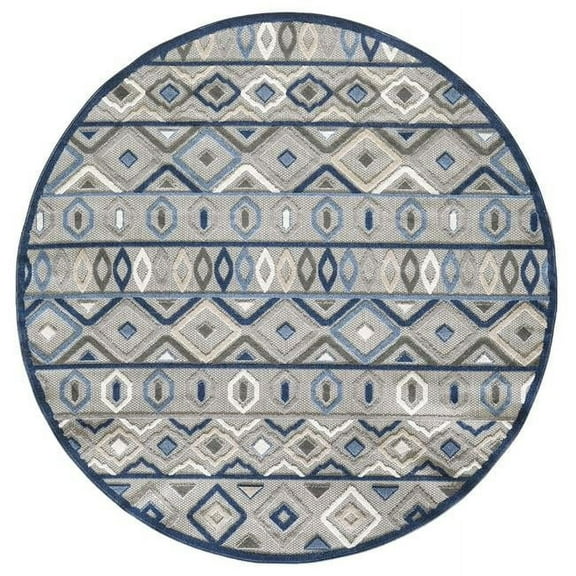 8 ft. Round Aztec Pattern Indoor or Outdoor Area Rug - Grey & Blue
