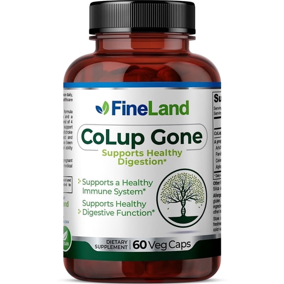 Fineland Vitamins CoLup Gone Digestive Enzymes Gluten-Free Vegan 60 Count 60 Capsules