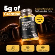 WeightWorld Sugar Free Creatine Gummies 5g (5000mg) | Pre & Post Workout Gummy | 90 Vegan Creatine Monohydrate Gummies for Men & Women (1 Month Supply) - 3 per Day | Non-GMO, Natural Lemon Flavor