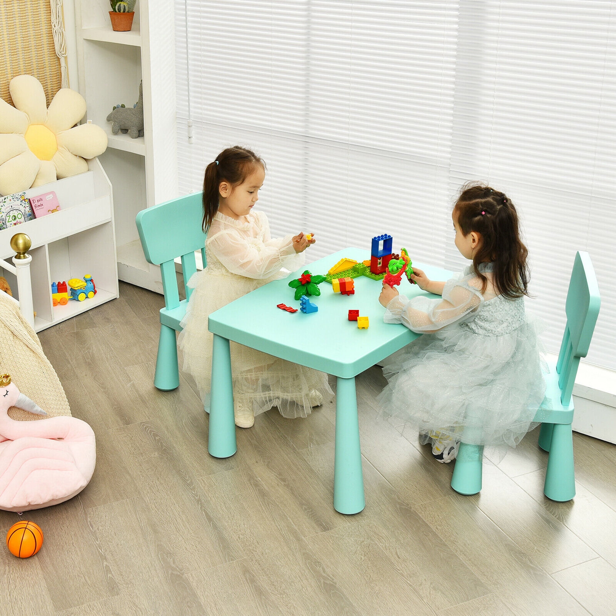 Gymax Toddler Activity Play Dining Study Desk Baby Gift Kids Table & 2 Chairs Set, Green