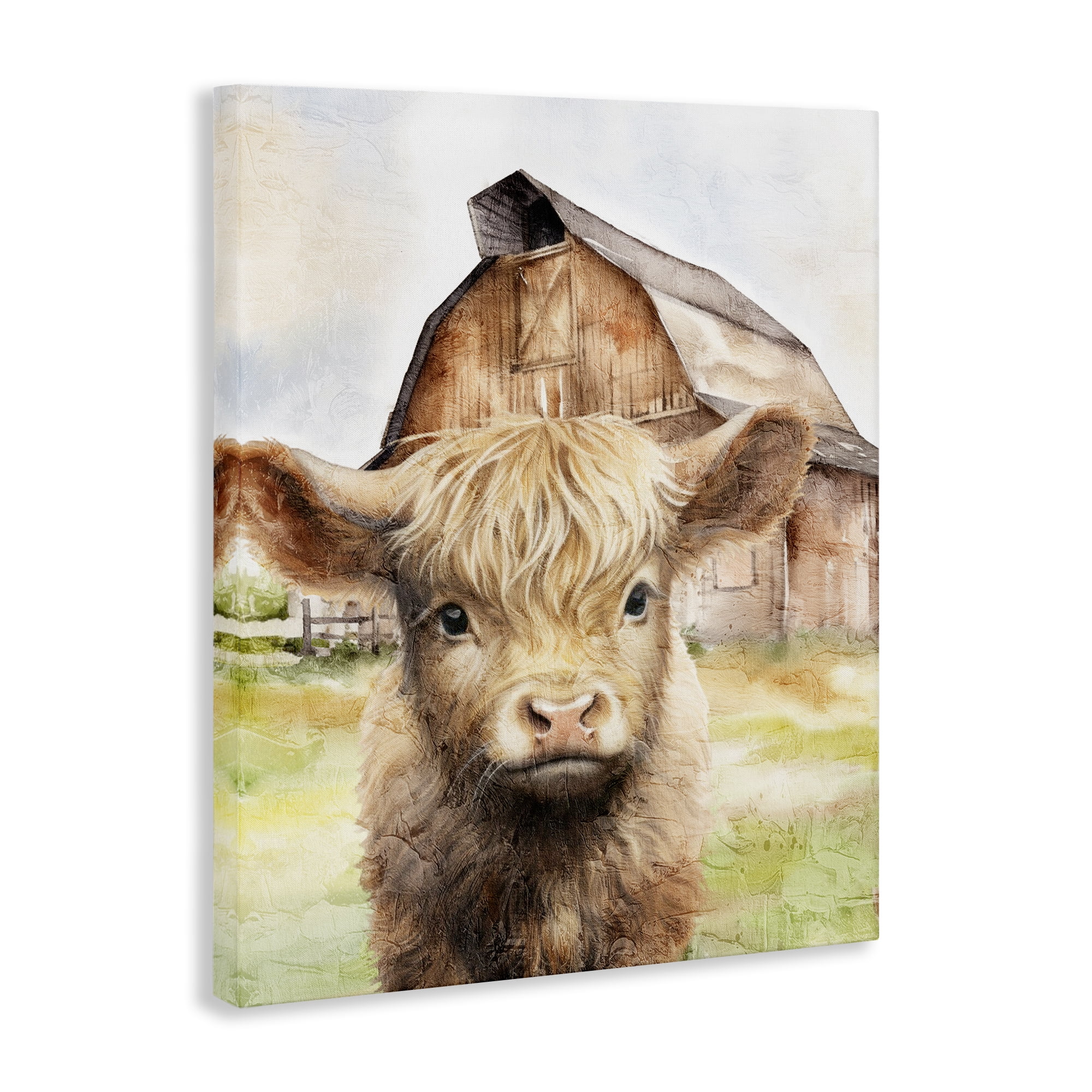 Stupell Industries Cattle Little at Farm Animals Painting Wrapped Canvas Art Print Wall Art, 30 x 40