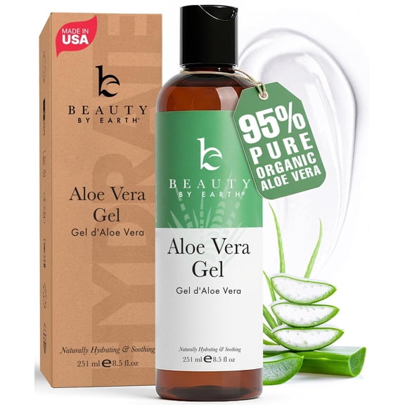 Beauty by Earth Aloe Vera Gel - Made with Organic Aloe Vera, After Sun Lotion, Sunburn Relief, Aloe Gel is Best for Face, Hair (1 Pack)
