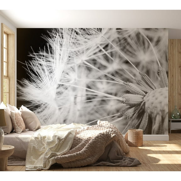 Tiptophomedecor Botanical Wallpaper Wall Mural - Black And White Dandelion
