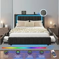 thumbnail image 3 of UHOMEPRO Queen Bed Frame with Storage Drawers and LED Headboard, Upholstered Platform Bed with USB Charging Station, Wood Slat Support, No Box Spring Needed, 3 of 8