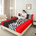 thumbnail image 4 of Manfei Red Cheetah Print Bed Sheets, Fashion Leopard Zebra King Sheets, Abstract Stripes Sheet Set, Breathable Home Decor, 4pcs, 4 of 7