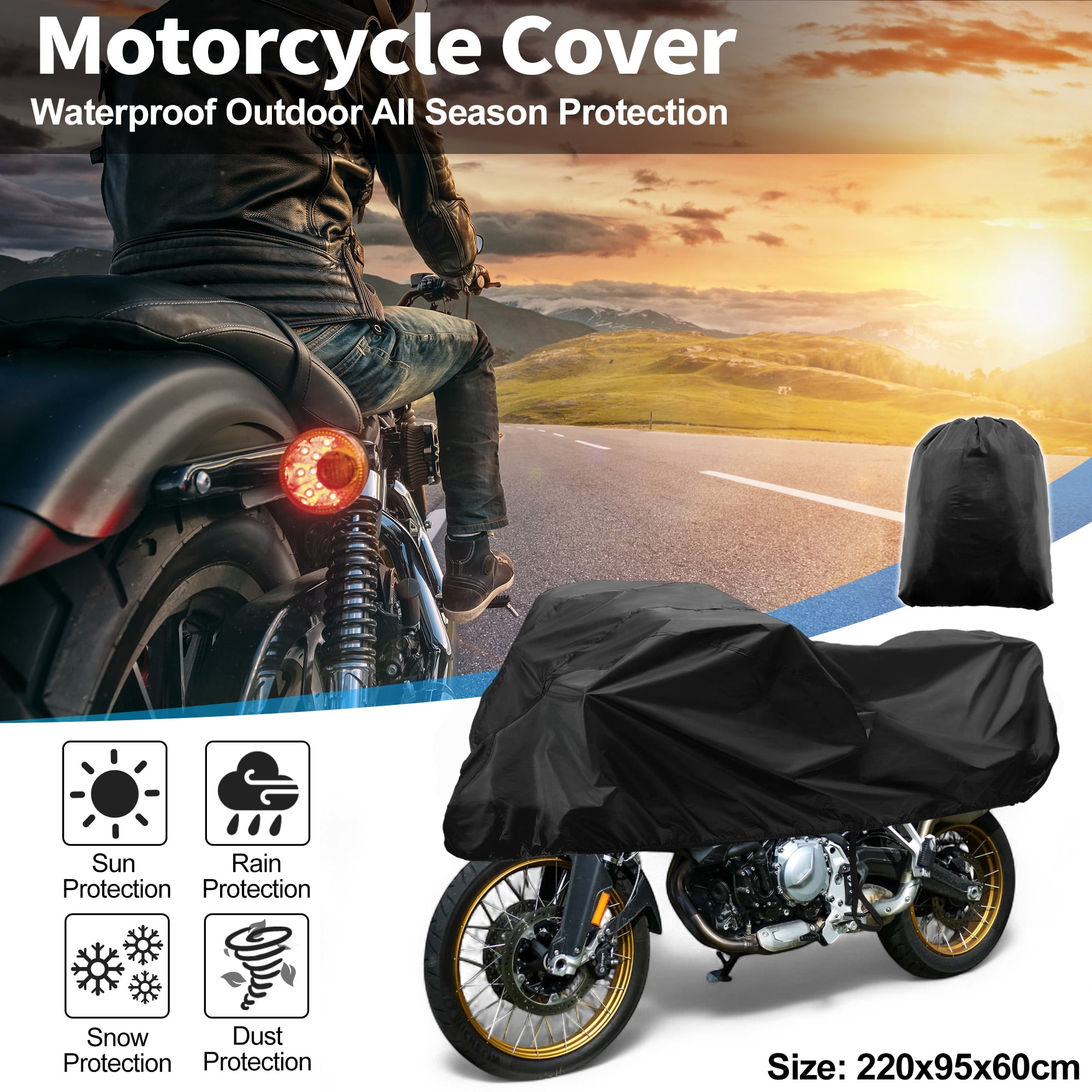 Motorcycle Cover Outdoor Waterproof Motorbike Cover Half Cover 420D-PU Black Protection Sun Rain Cover Fits 96.46"x41.34"x25.59"