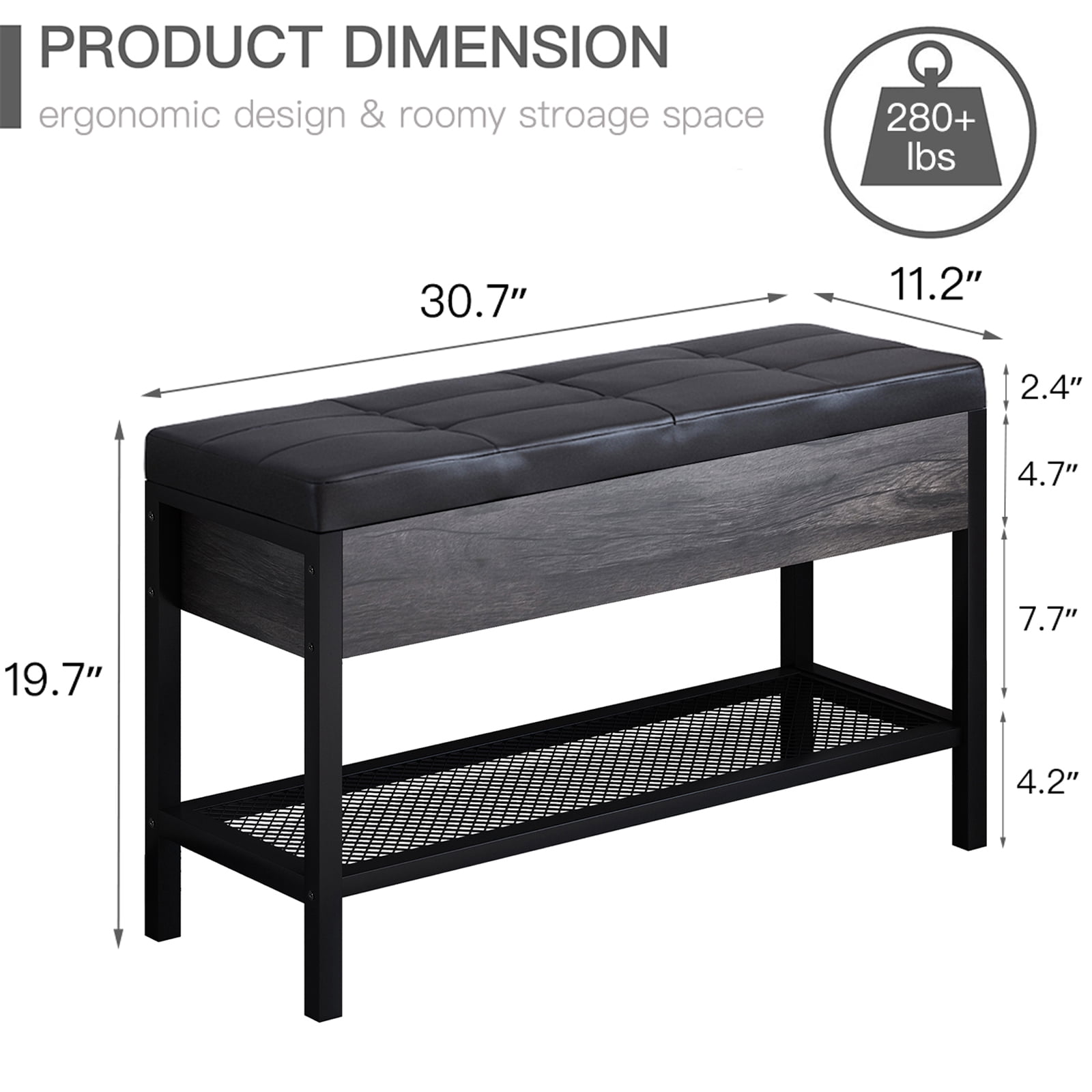 Kadyn Shoe Bench for Entryway, Modern Shoe Bench with Storage Box and Grid Shoe Shelf, Black Kadyn Shoe Bench for Entryway, Modern Shoe Bench with Storage Box and Grid Shoe Shelf, Black