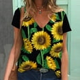 thumbnail image 2 of USSUMA Womens Plus Savings Tops and T-Shirts Cute Summer Tops for Women Sunflower Graphic T Shirts V Neck Graphic Floral Printed Tees Tops Casual Comfy Blouses Tops 2022 Beach, 2 of 5
