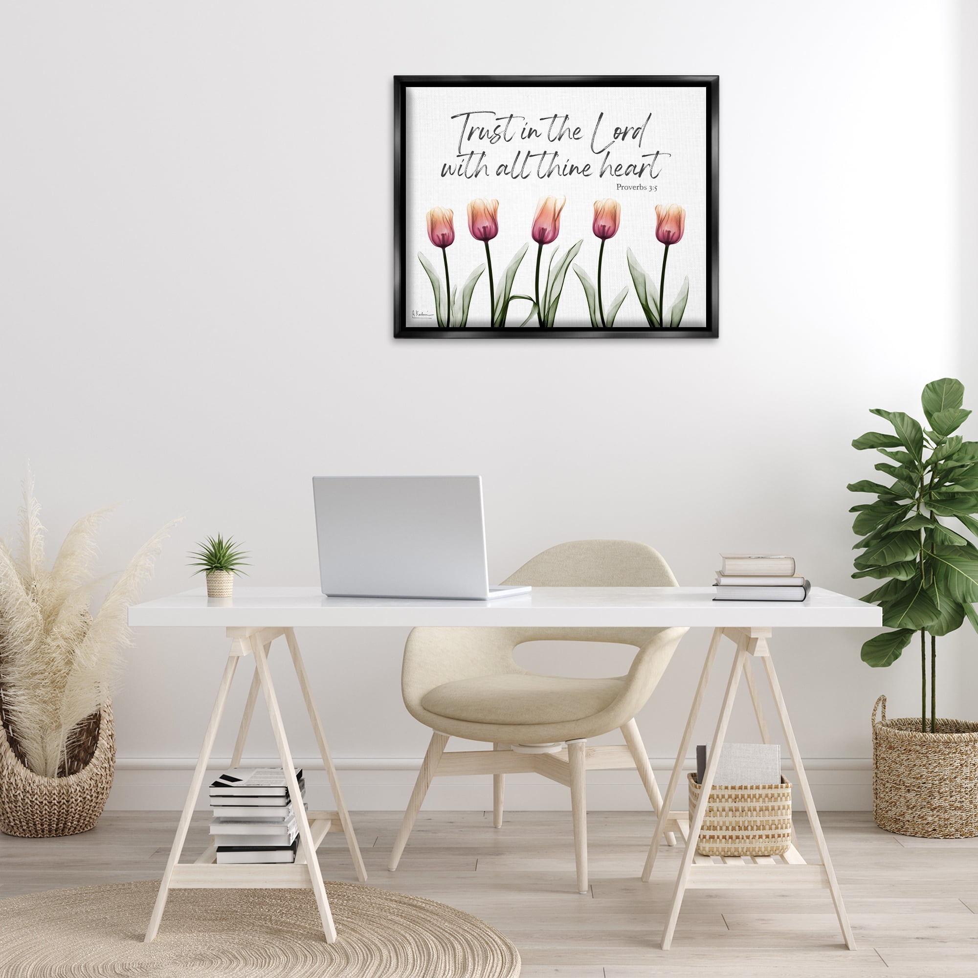 Stupell Industries Trust The Lord Tulips Religious Painting Black Floater Framed Art Print Wall Art, 31 x 25