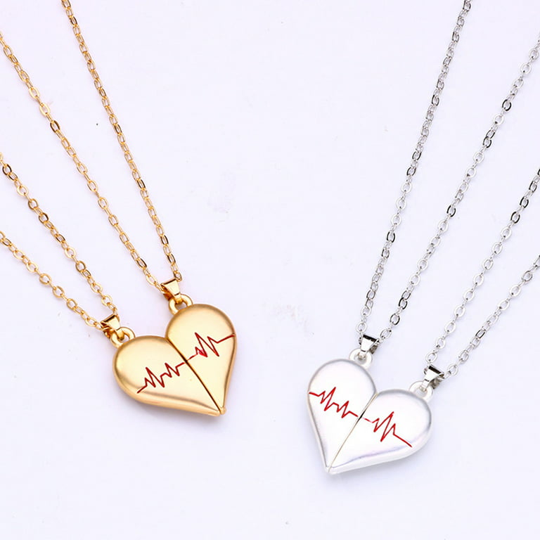 2Pcs Magnet Pendant Charm Necklace Couple Jewelry Choker Magnetic Heart  Necklace 